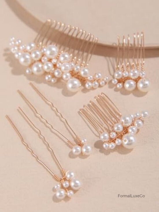Handmade Pearl Bridal Wedding Hair Accessories Clips Pins Set